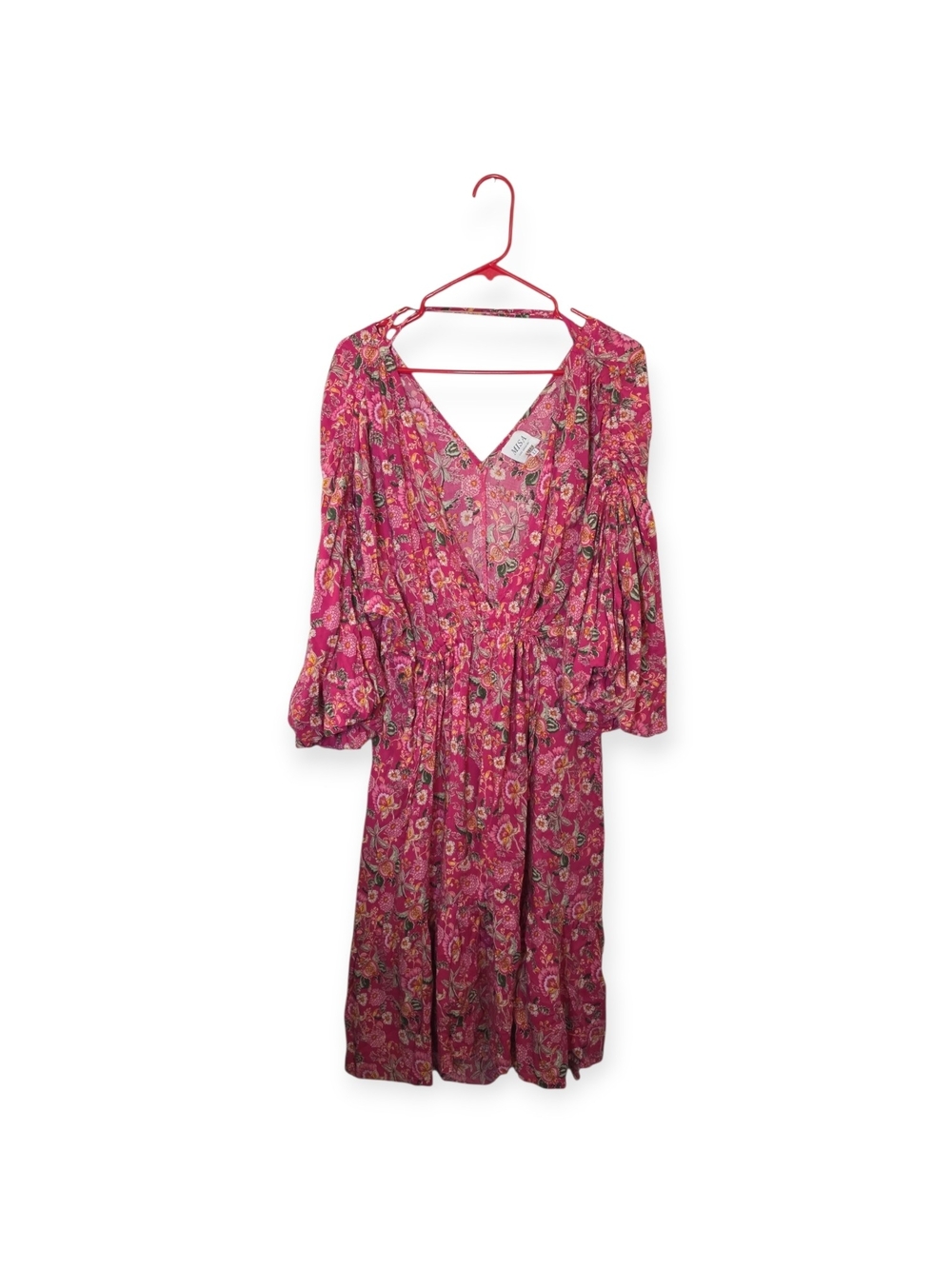 Women's‎ MISA Los Angeles Johanna balloon sleeve, deep V, midi dress, size XL